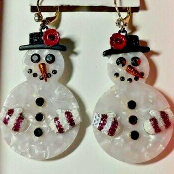 New BETSEY JOHNSON Snowman Drop Earrings - Picture 7 of 9